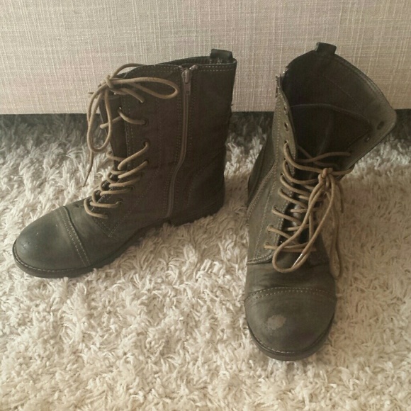 Olive green combat boots