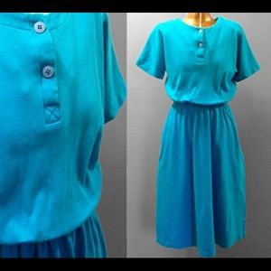 Vintage 1980's Turquoise Jersey Knit Dress Vintage 1980's Turquoise Jersey Knit Dress