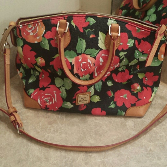 Dooney & Burke Black and Red Floral Satchel