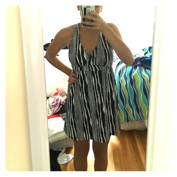 Navy and white striped racer back dress