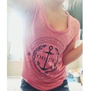 Red Obey Anchor Shirt