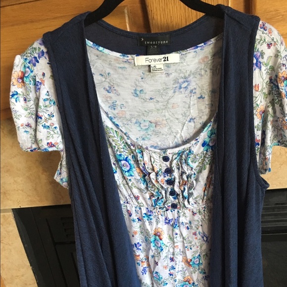 Blue flower shirt with navy vest