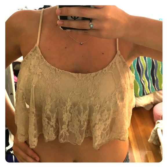 Tan lace flowy crop top - Picture 1 of 3