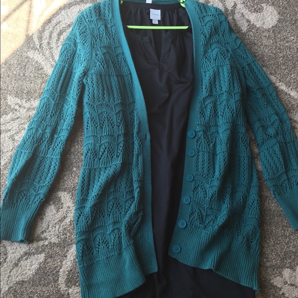 Black dress with teal sweater