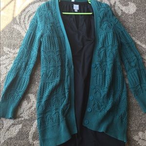 Black dress with teal sweater