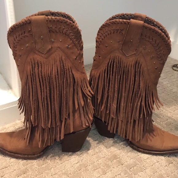 Brown leather fringe boots!
