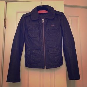 Superdry dark brown leather jacket
