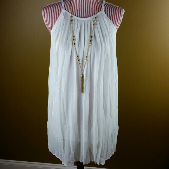 LAST ONE! White Pleated Slip Dress - Picture 2 of 3