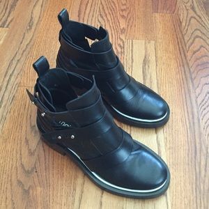 Maje Black Strappy Leather Boots w Piping Detail
