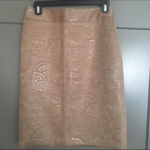 Tan, patterned pencil skirt