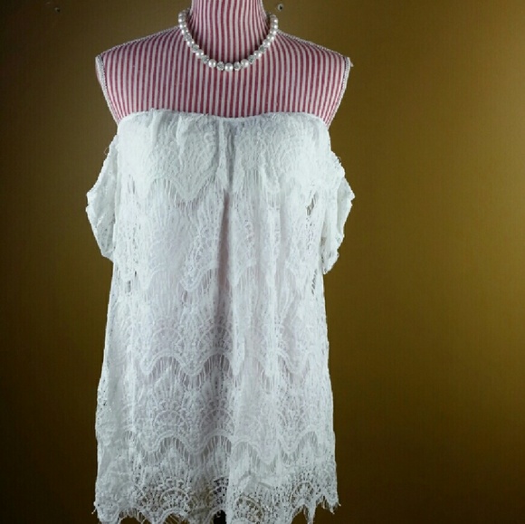 LAST ONE! White Off the Shoulder Lace Dress - Picture 2 of 2