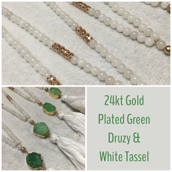 Agate & Druzy Tassel Necklace - Picture 2 of 4