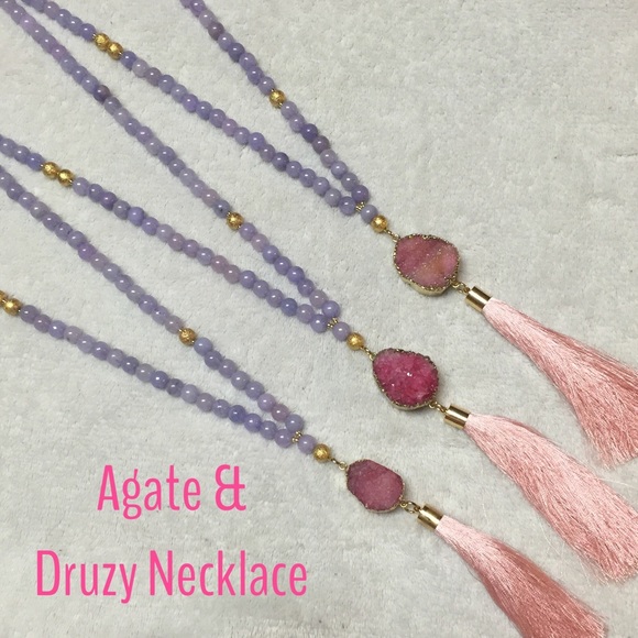 Agate & Druzy Tassel Necklace - Picture 1 of 4