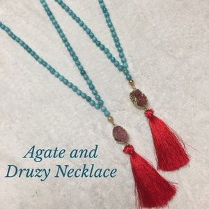 Agate & Druzy Tassel Necklace