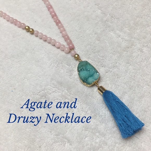 Agate & Druzy Tassel Necklace - Picture 1 of 4