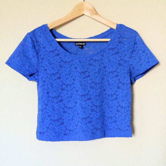 Express Royal Blue Floral Crop Top - Picture 2 of 3