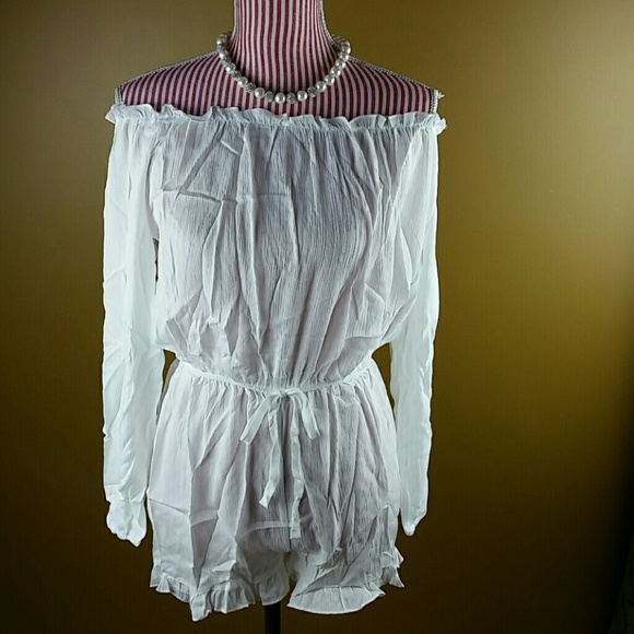LAST ONE! White Off-the-Shoulder Romper - Picture 2 of 3