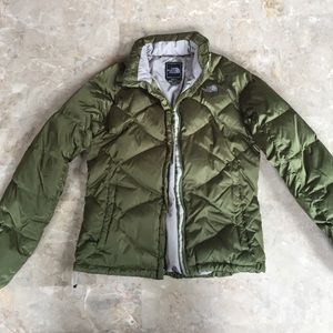 The North Face olive green puffer jacket