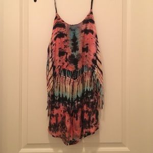 INDAH Kerla Fringe Flounce Romper in Tie Die