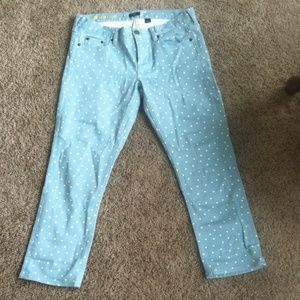 Jcrew green & white polka dot jeans
