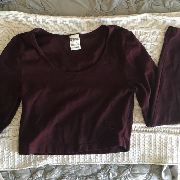 VS PINK maroon long sleeve crop top