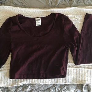 VS PINK maroon long sleeve crop top
