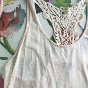 Cream tank top with lace accents