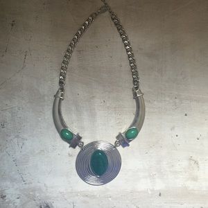 Silver and green statement necklace