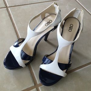 Navy and White Cato heels