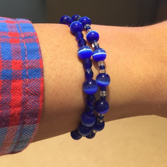 Blue beaded bracelets (sold together)