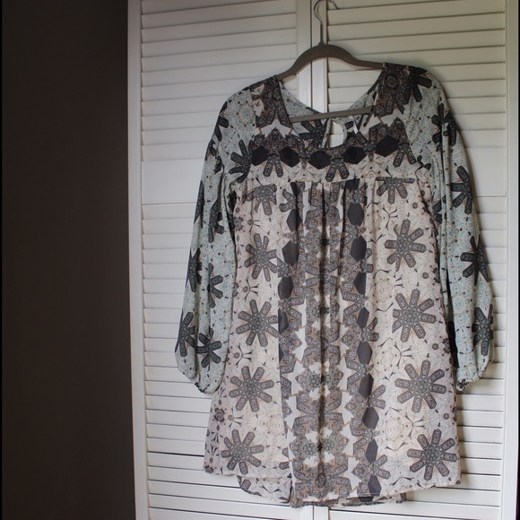 free people printed long sleeve dress sz xs