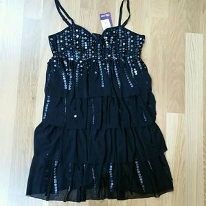 Plus Black Tiered Sequin Dress