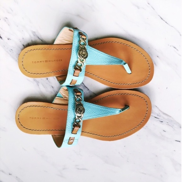 Tommy Hilfiger Shoes - Tommy Hilfiger Turquoise Leather and Metal Sandals