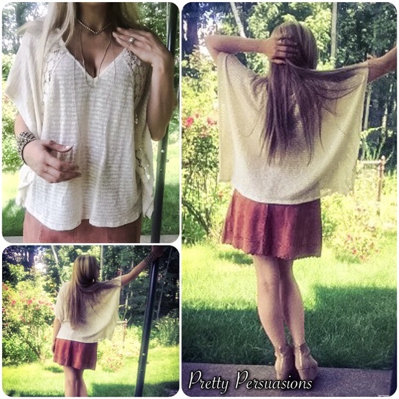 SOLD Boho Batwing Ditzy Daisy Crochet Flutter Top - Picture 2 of 4