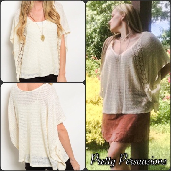 SOLD Boho Batwing Ditzy Daisy Crochet Flutter Top - Picture 4 of 4
