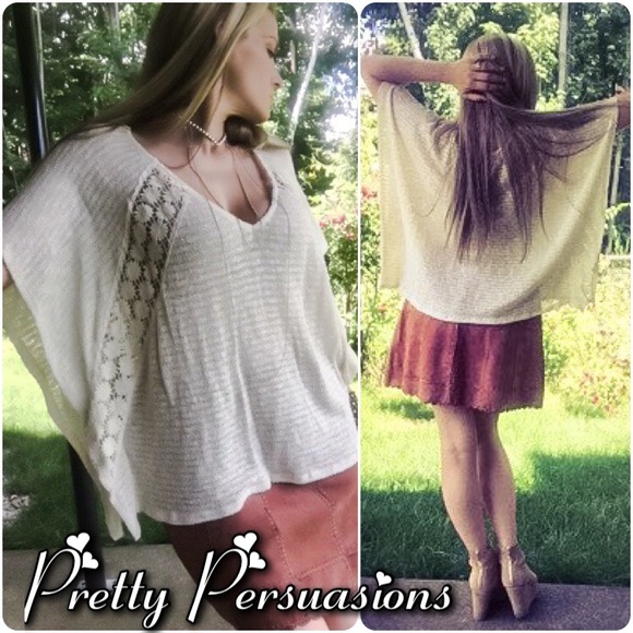 Pretty Persuasions Tops - SOLD Boho Batwing Ditzy Daisy Crochet Flutter Top