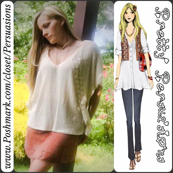 SOLD Boho Batwing Ditzy Daisy Crochet Flutter Top - Picture 3 of 4
