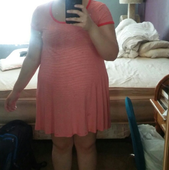 Red and white striped t-shirt dress