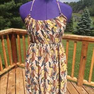 Multicolored, Leaf Printed Flowy Halter Dress
