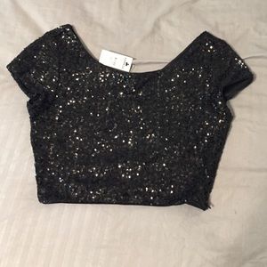 Express Short sleeve sequin crop top
