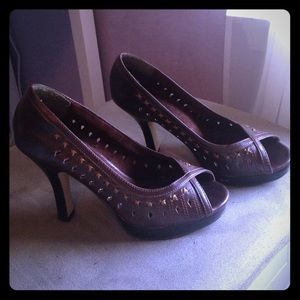 Dark Brown Peep Toe Heels
