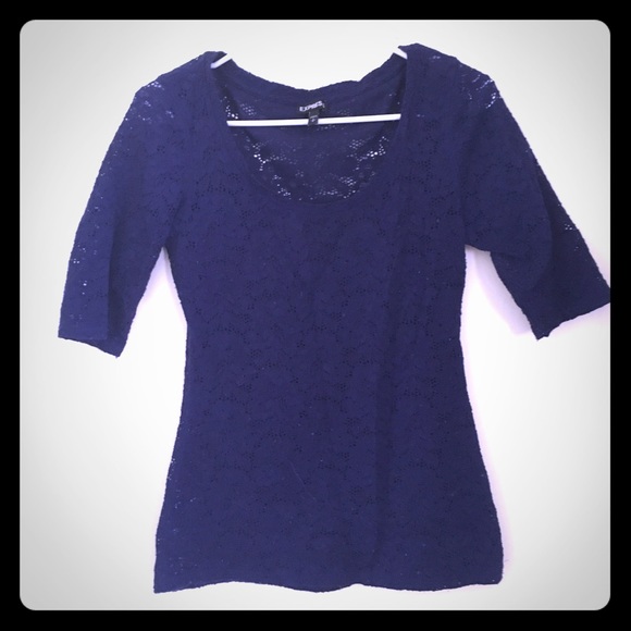 Express - Blue Lace Quarter Sleeve Top