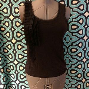 Black tank with slight fringe and flower detail