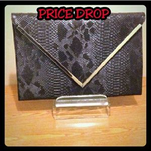 PRICE DROP- Large Black Snake print Clutch