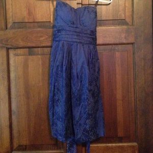 Navy blue strapless formal dress with pockets