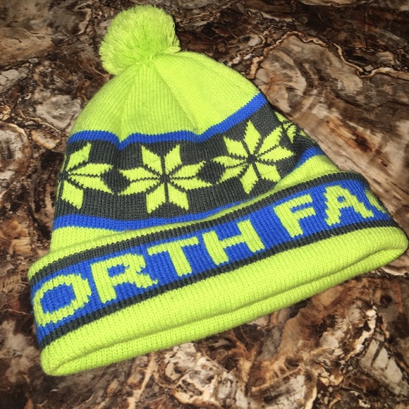 North Face Beanie Hat LimeGreen/RoyalBlue/Gray