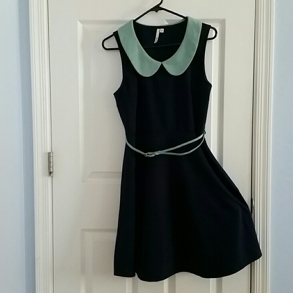 Hello Miss navy blue dress with scoop collar