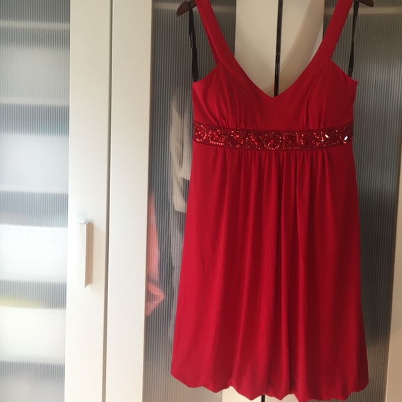 Red cocktail dress with jewel embellishments