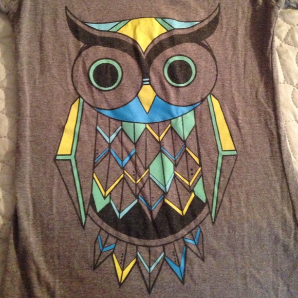 Owl print graphic scoop neck T