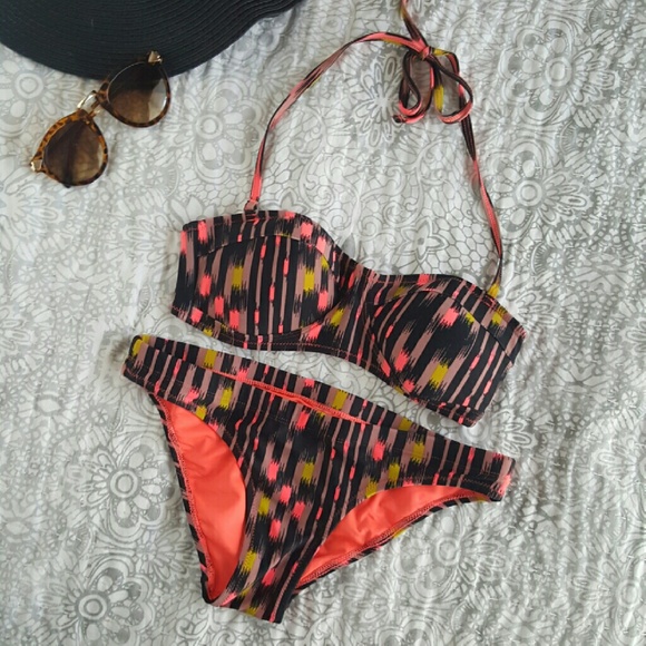 Abstract Print Halter Convertible Bikini S